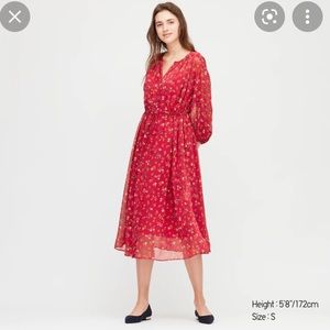 Uniqlo Red chiffon dress in XS